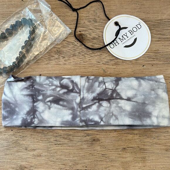 Fitness bundle "sweat is fat crying" grey tie-dye headband and stretch lava barb - Picture 3 of 3